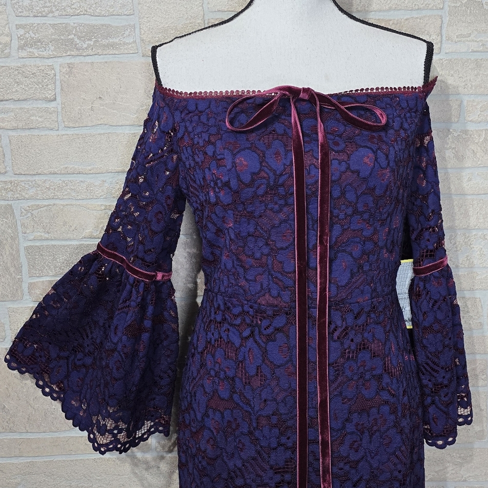 NWT ALEXIS BELIN NEIMAN MARCUS EXCLUSIVE Lace Overlay Bell Sleeve Halter - Picture 6 of 10